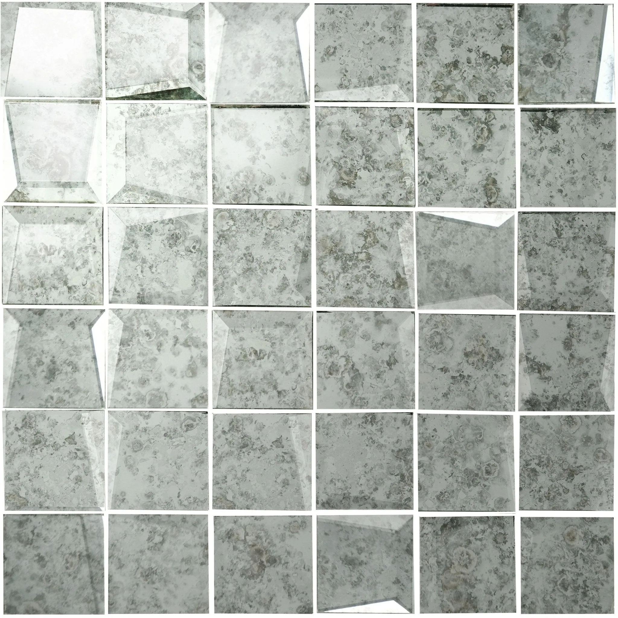 50mm Facet Mosaic Antique Mirror White