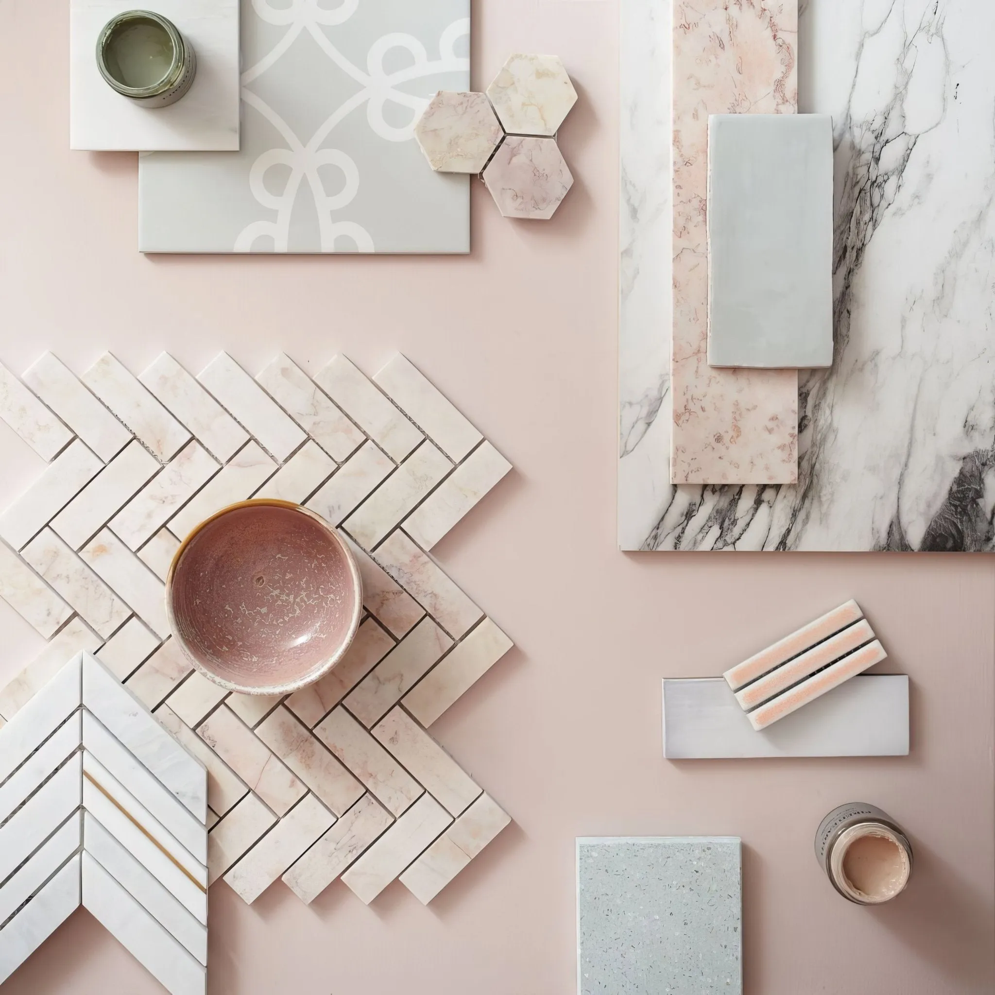 Aegean Pink Herringbone Mosaic