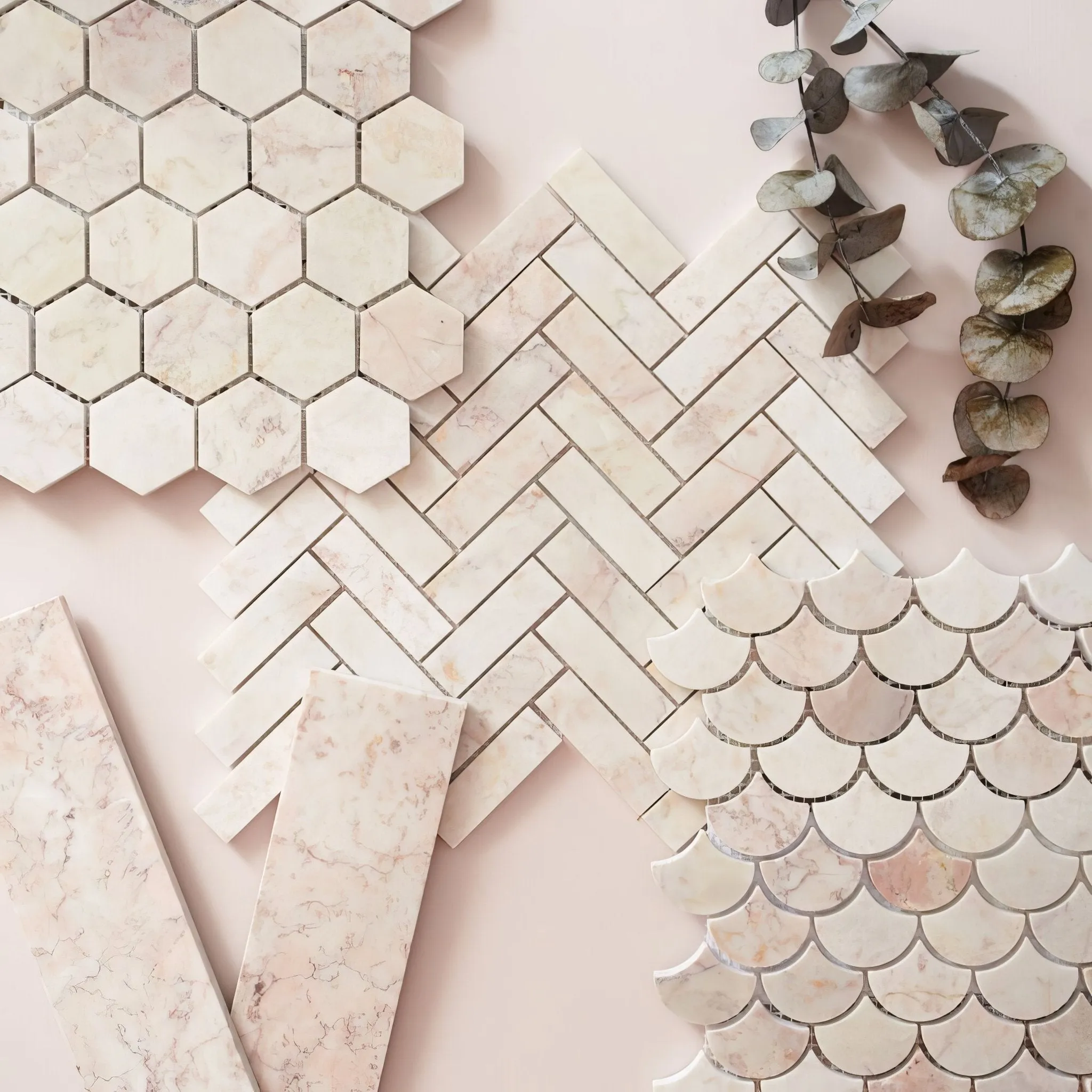 Aegean Pink Herringbone Mosaic