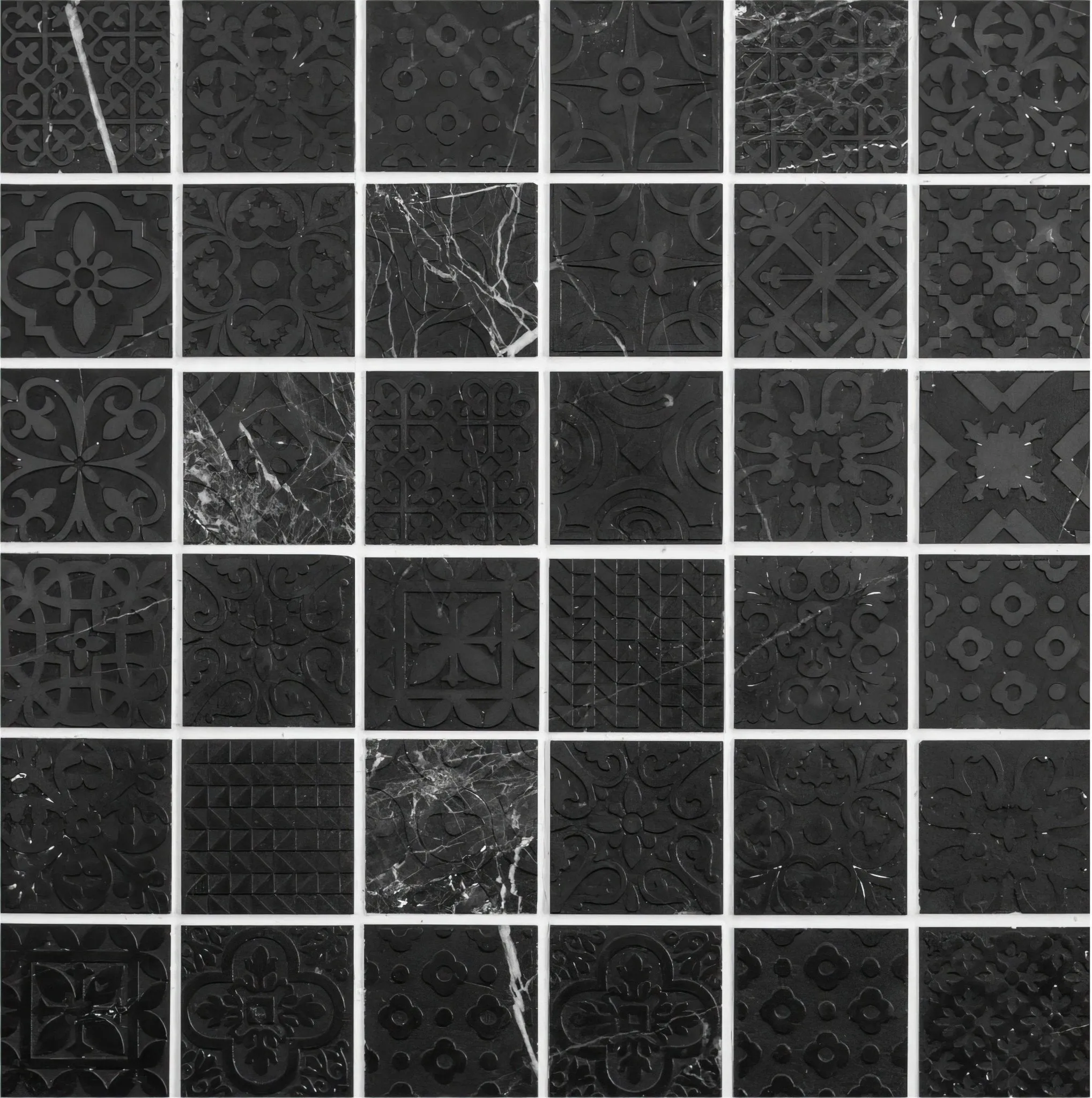 Alto Black Marble Patterned Mosaic