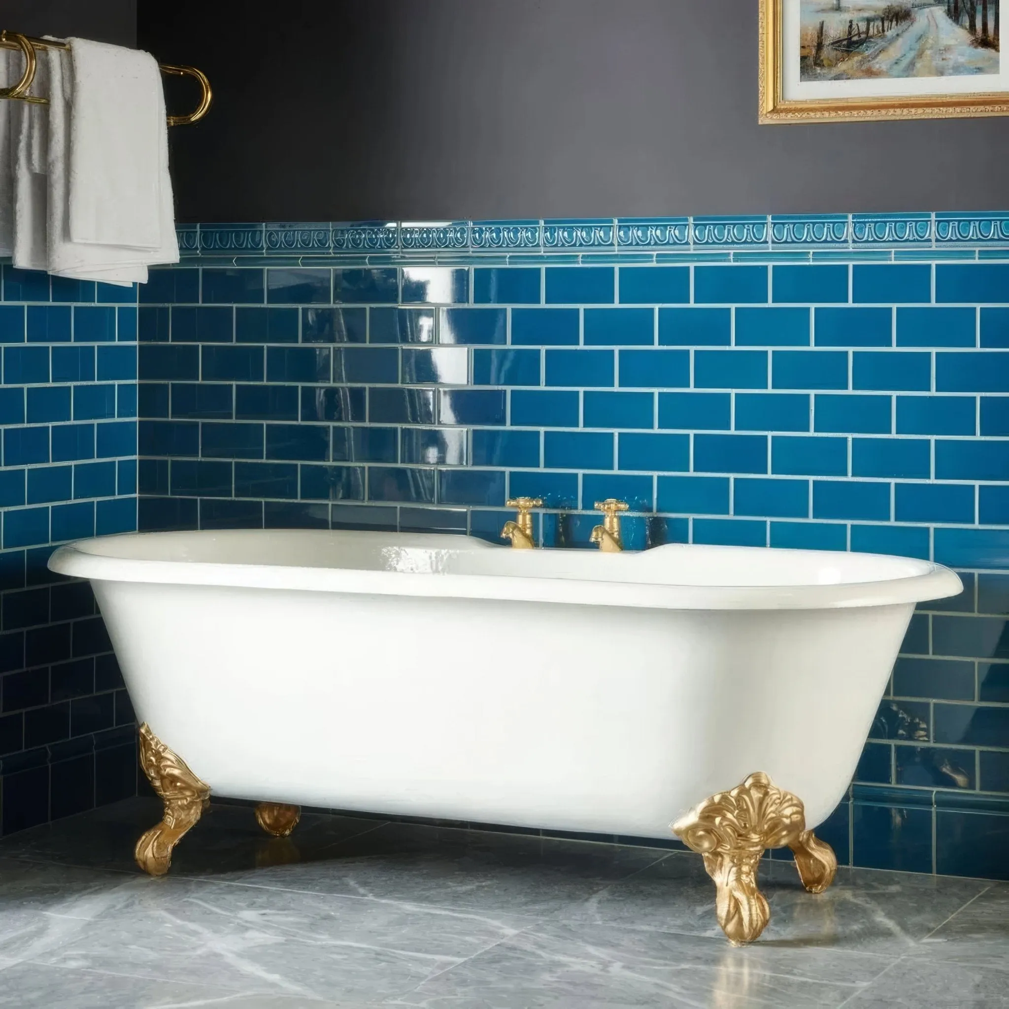 Baroque Blue Half Tile