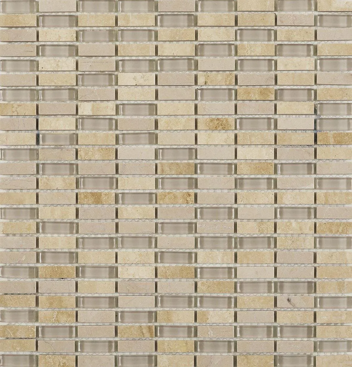 Beige Glass & Stone Mix Linear Mosaic