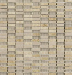 Beige Glass & Stone Mix Linear Mosaic