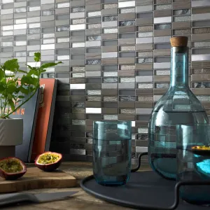 Beige Mix Stone, Glass & Metal Linear Mosaic