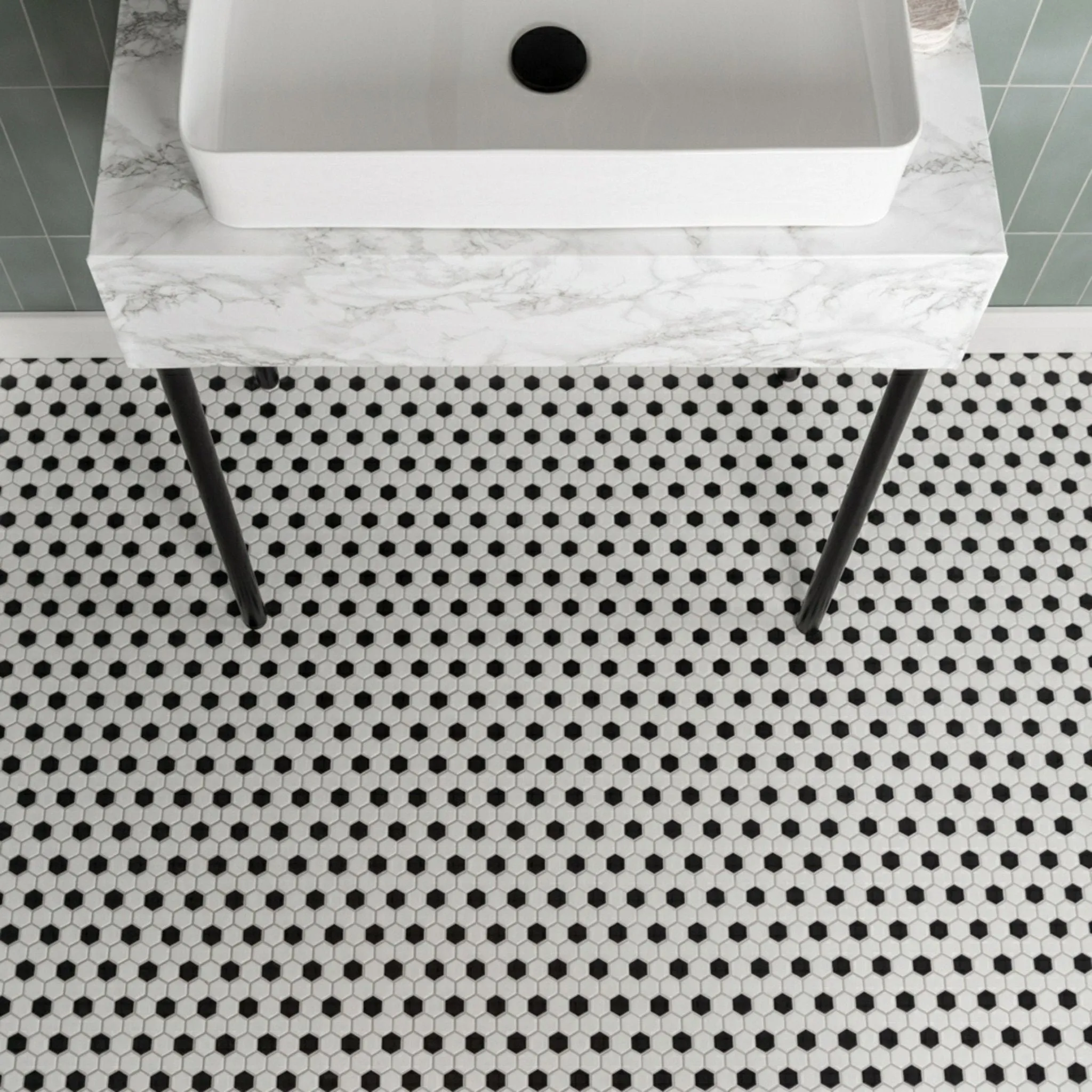 Black & White Honeycomb Floor Mosaic