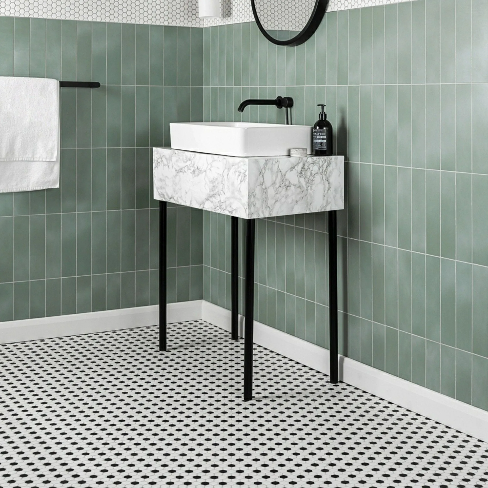 Black & White Honeycomb Floor Mosaic
