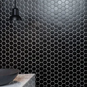 Black Large Honeycomb Floor Mosaic