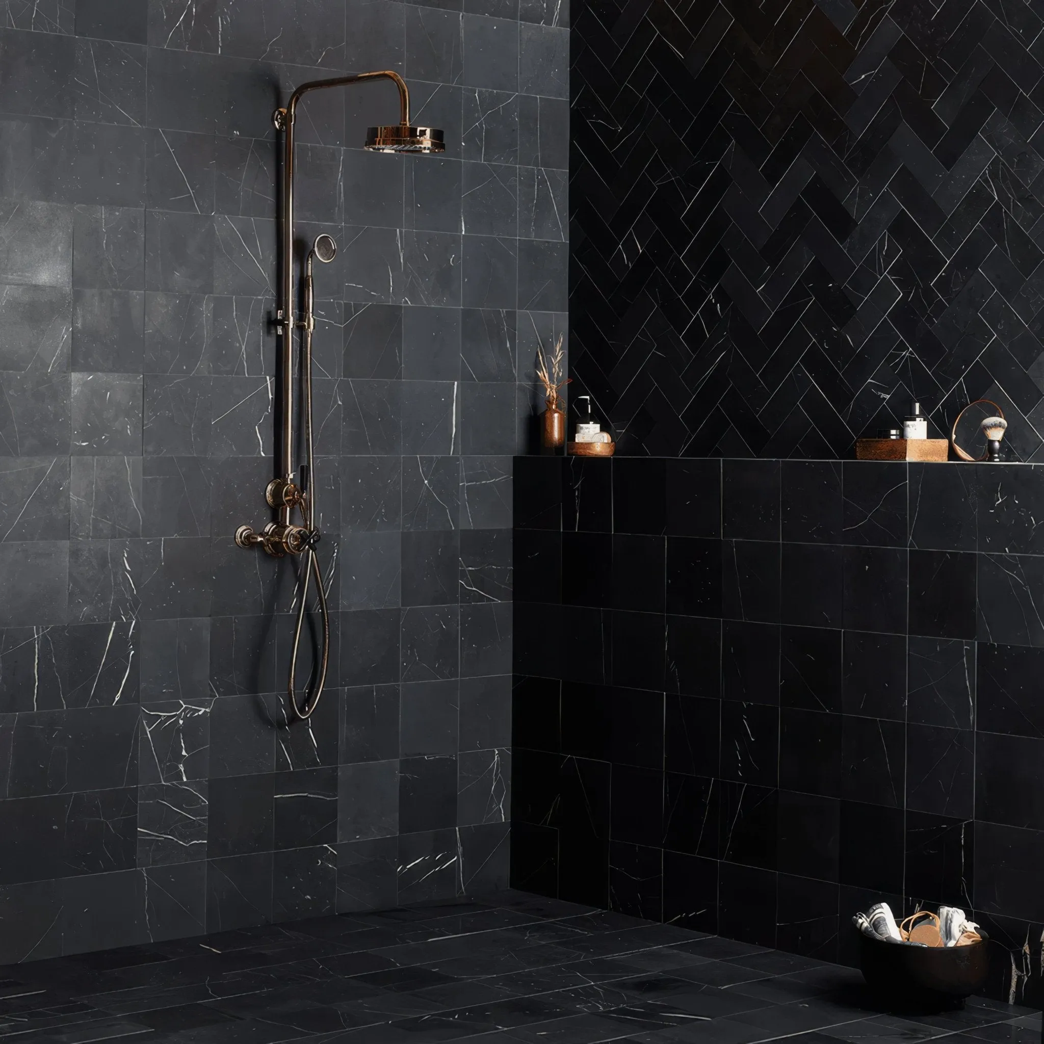 Black Veined Square Honed Marble