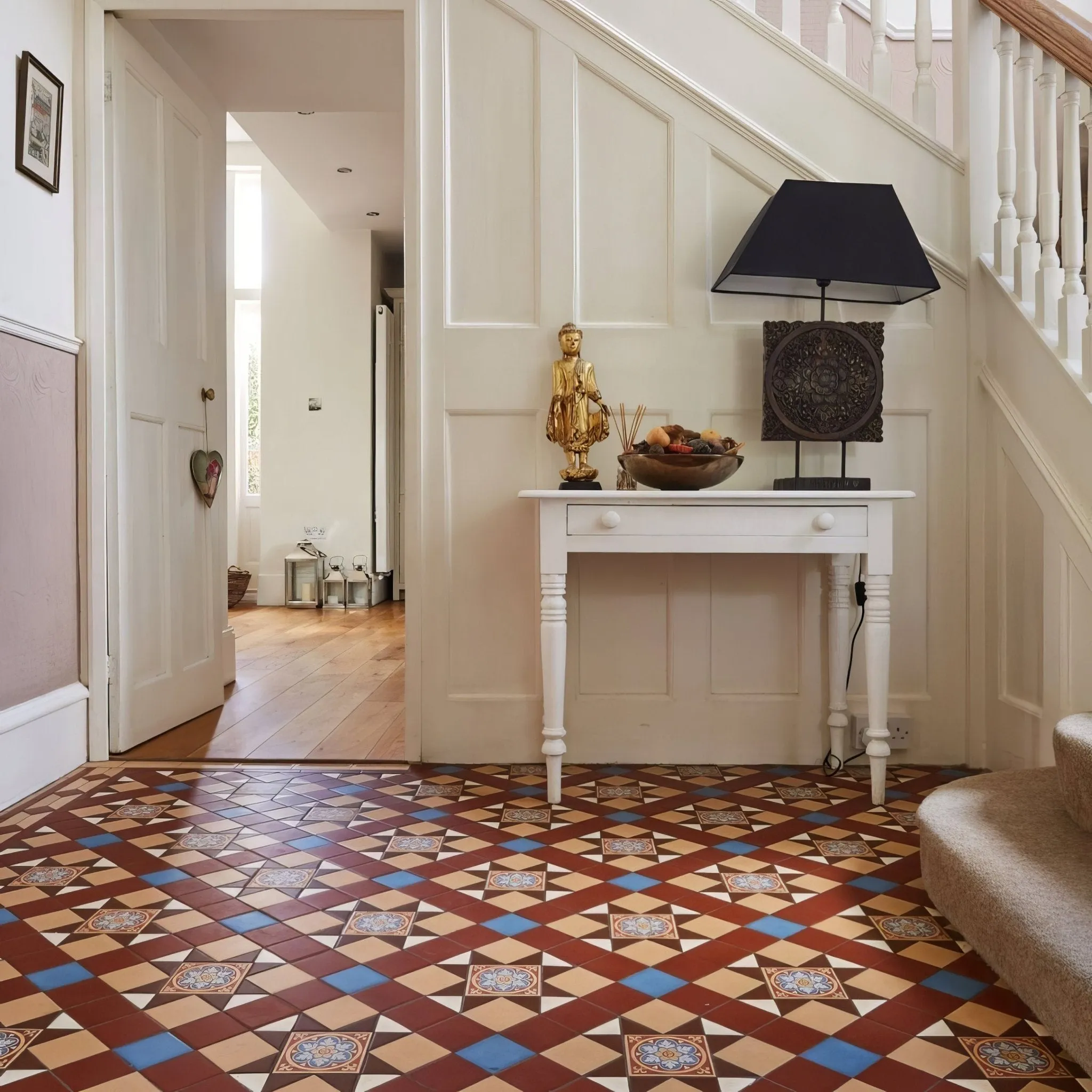Blenheim Blue, Brown, Buff, Red & White with Livingstone Blue on Buff