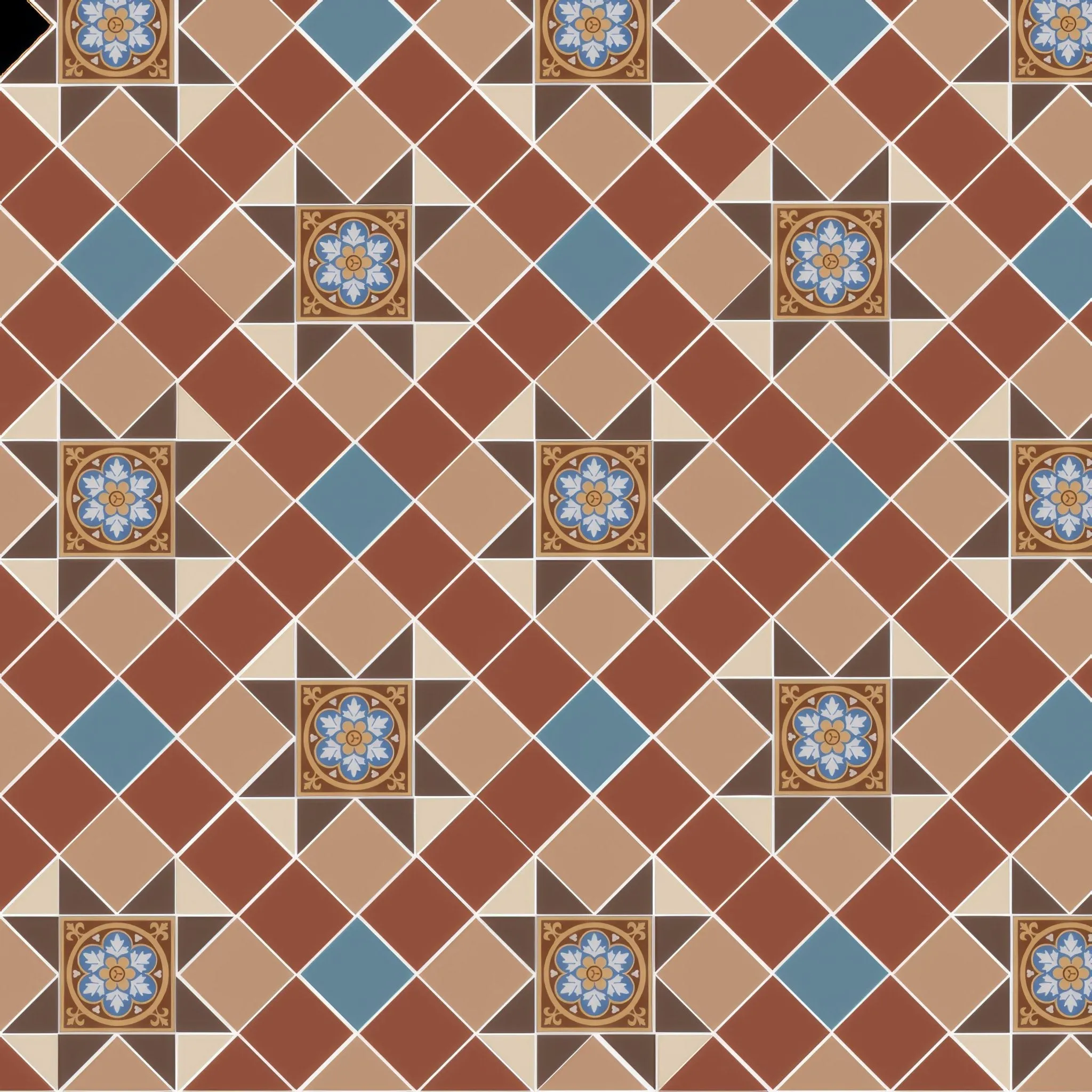 Blenheim Blue, Brown, Buff, Red & White with Livingstone Blue on Buff