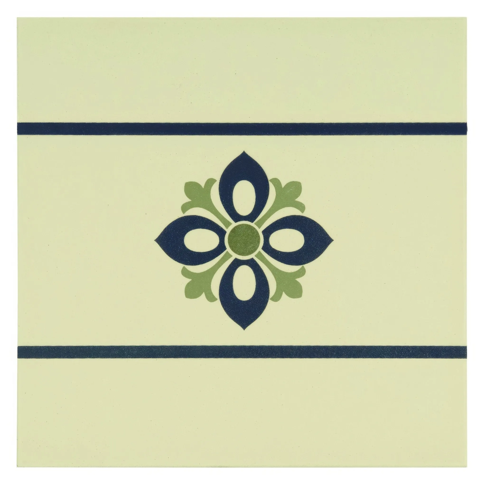 Bohemia Border Dublin, Khaki and Dark Blue on White