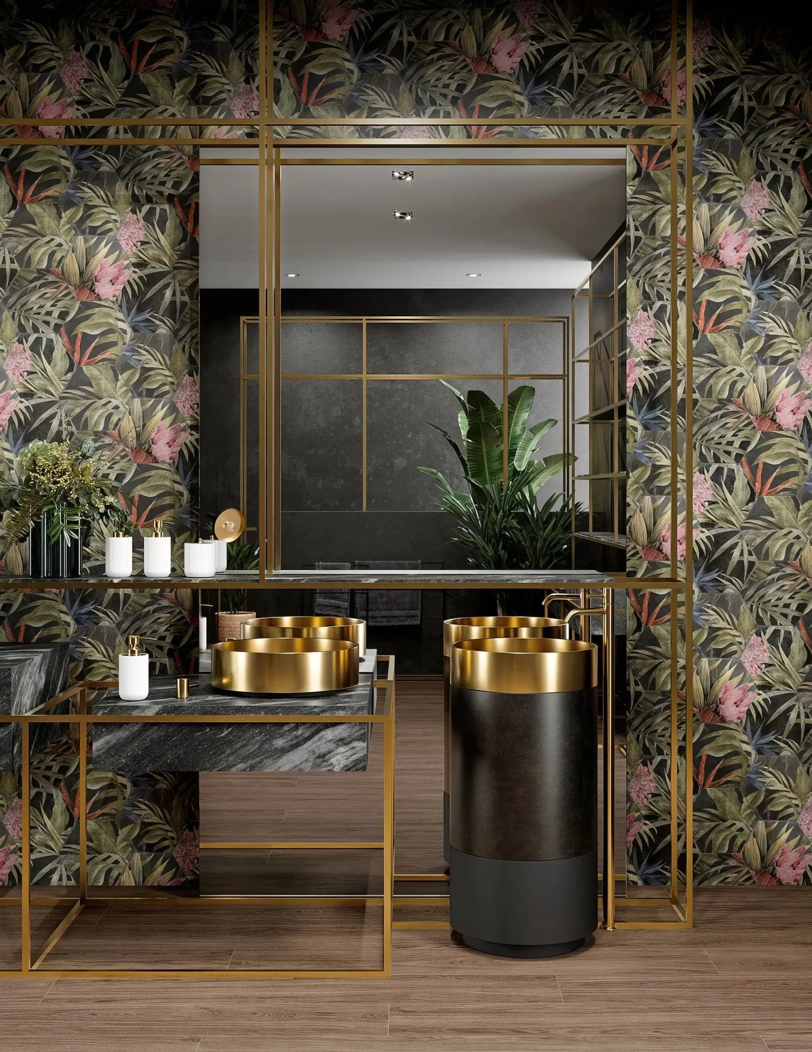 Botanical Hexagon Black Floral
