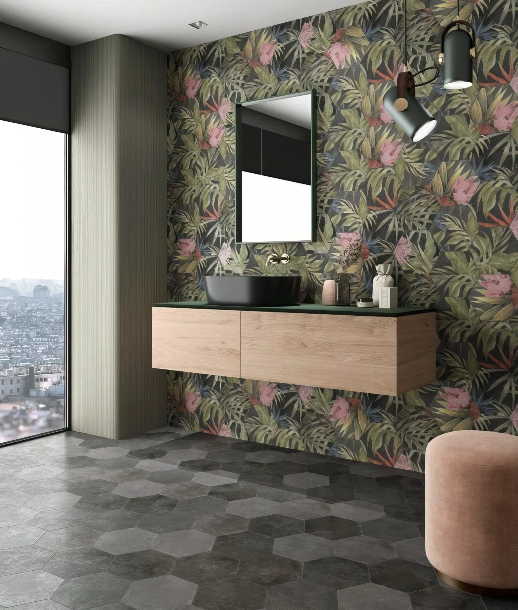 Botanical Hexagon Black Floral