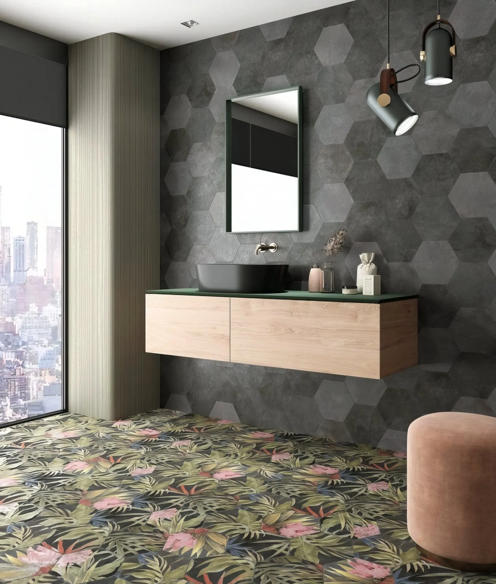 Botanical Hexagon Black Floral
