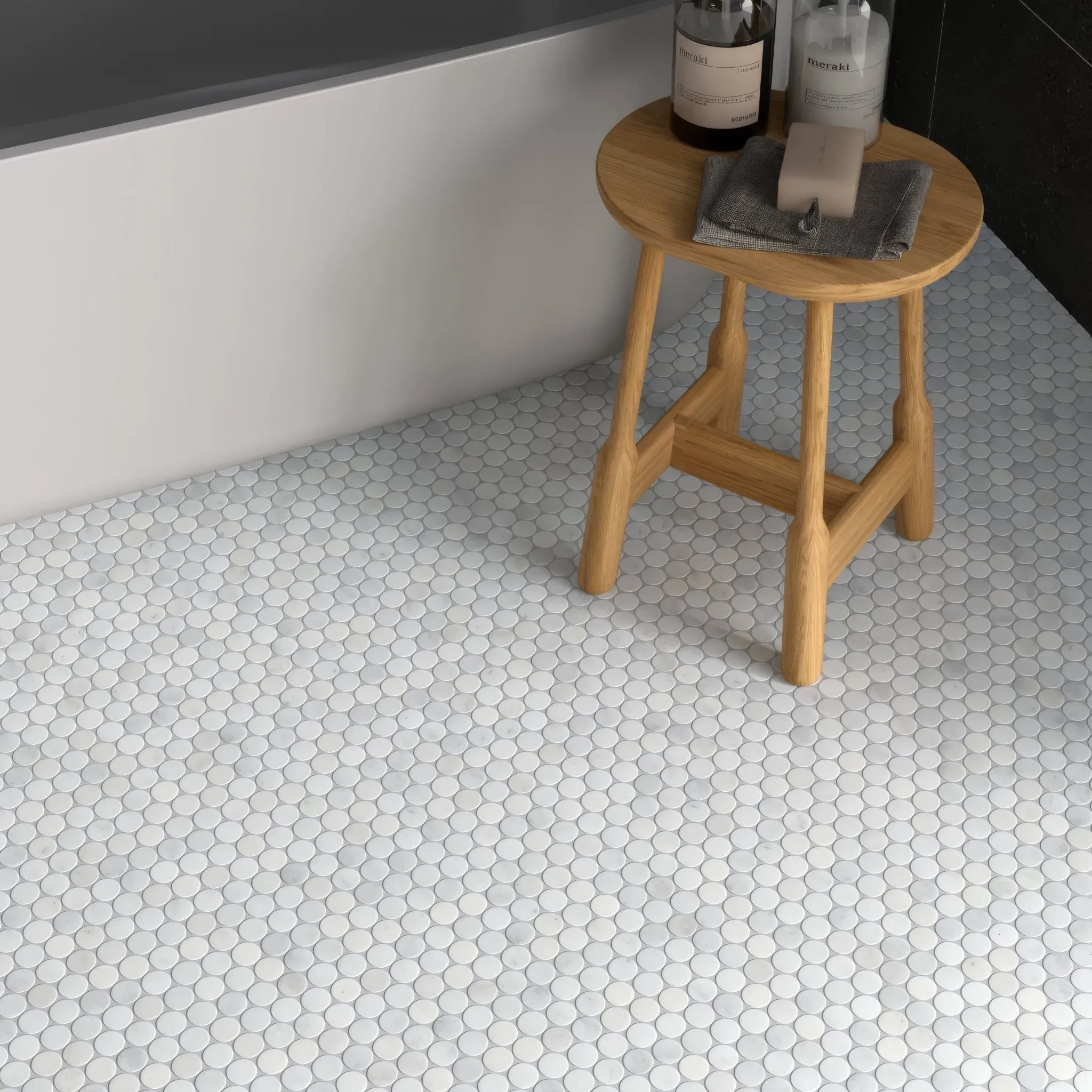 Carrara White Marble Penny Mosaic Tile