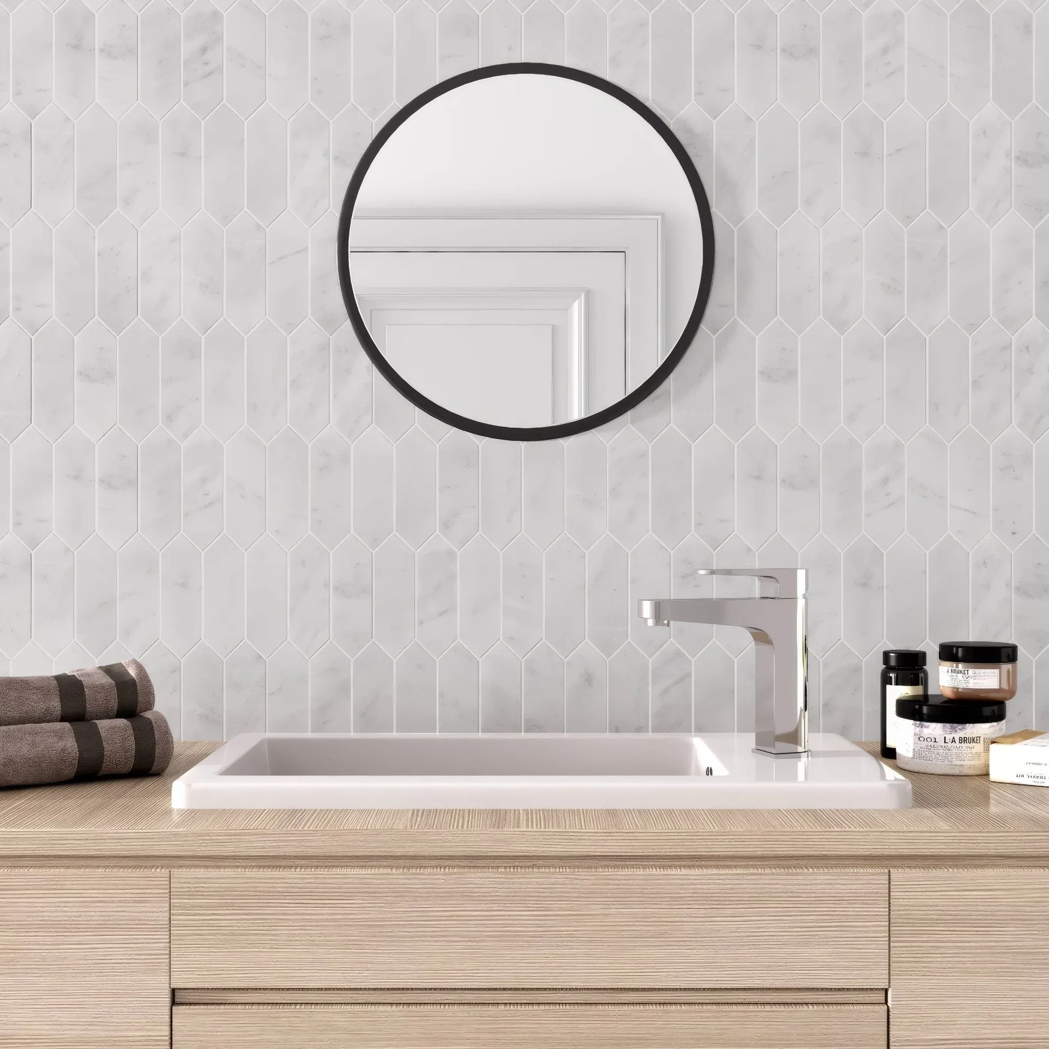 Carrara White Marble Picket Mosaic Tile