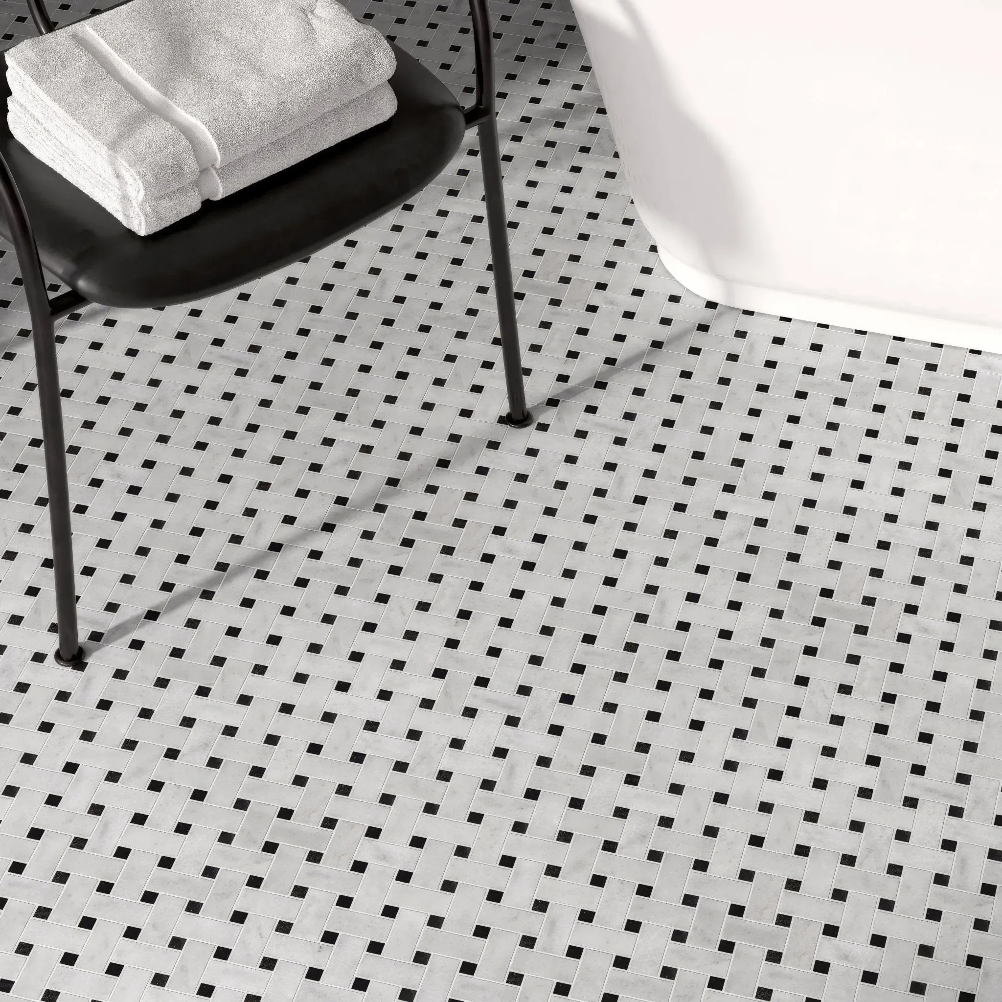 Carrara White St Laurent Basketweave Mosaic Tile