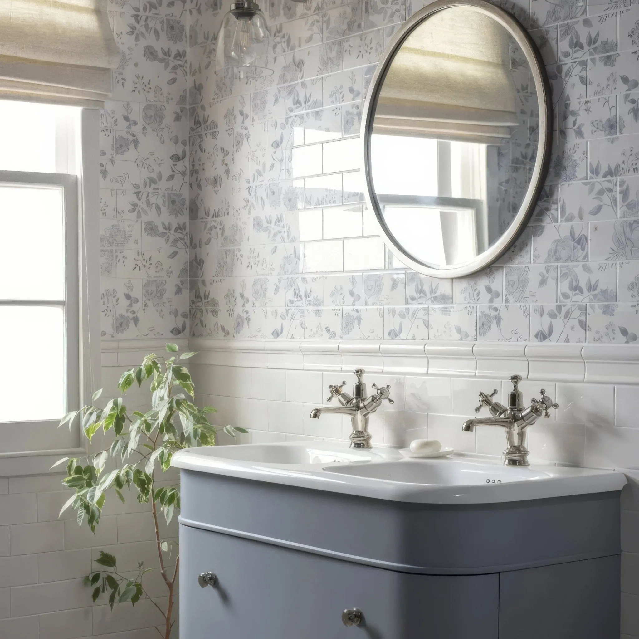 Cottage Garden Blue 18 Tile Panel