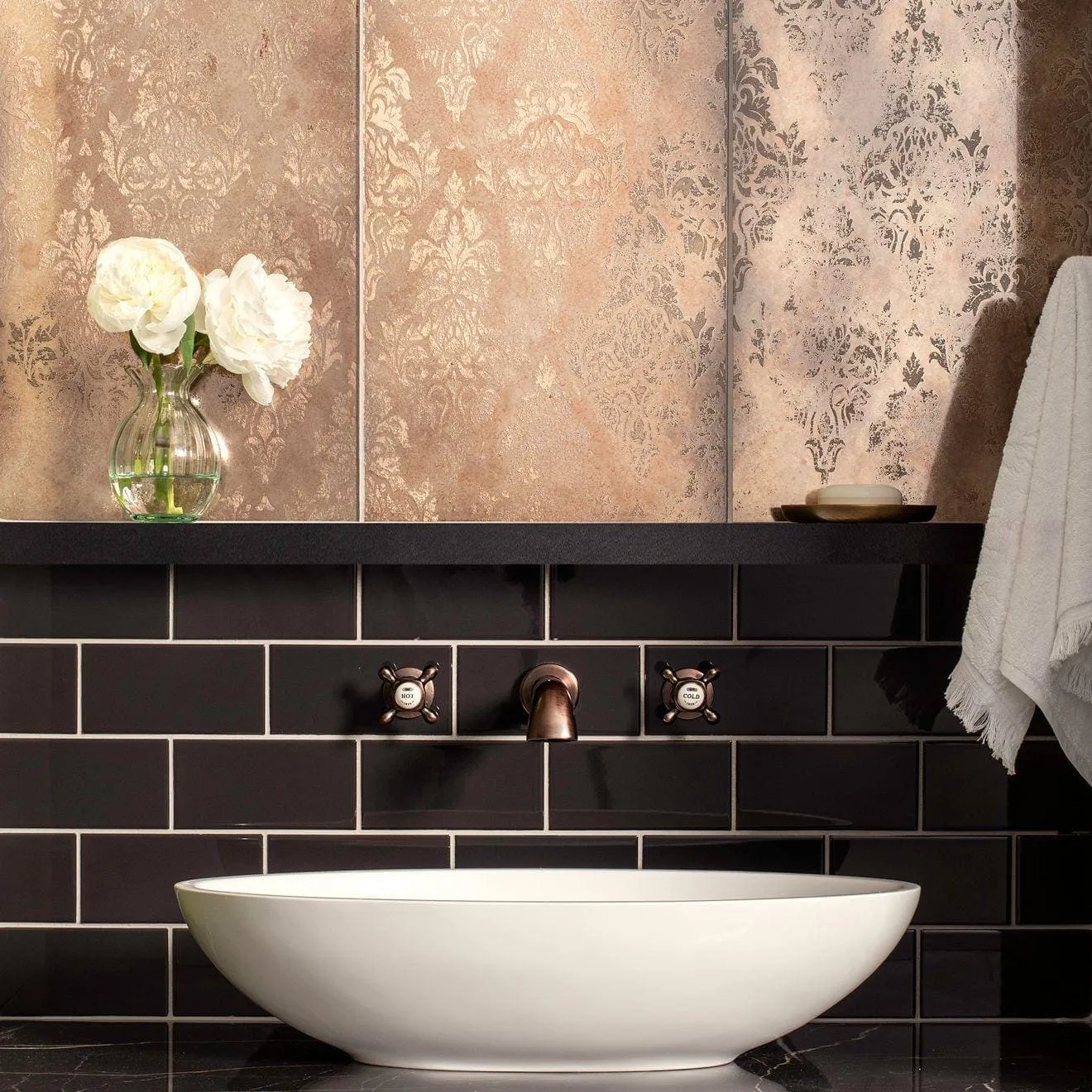 Damask Distressed Rose Gold