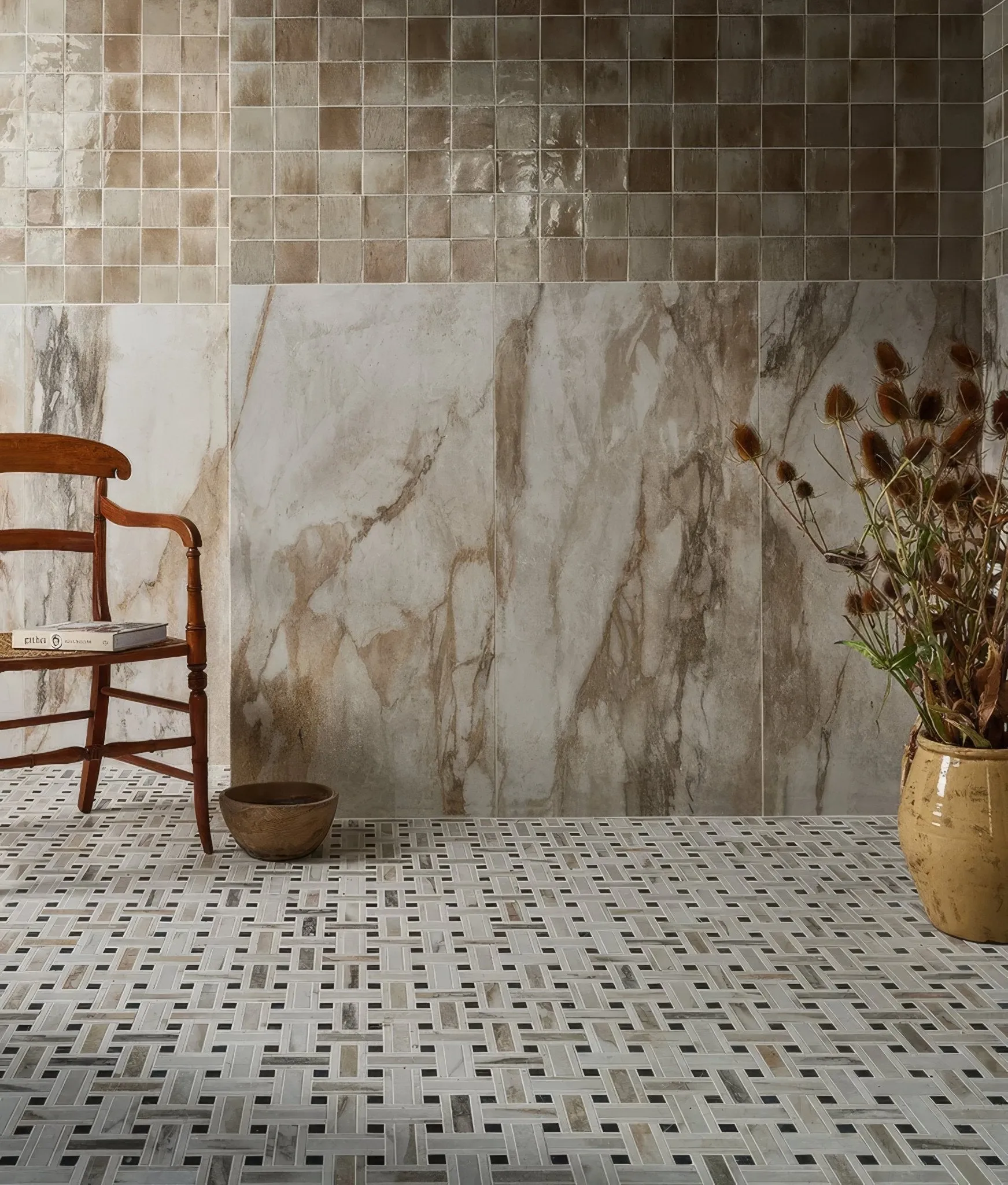 East Village Porcelain Basketweave Mosaic Oro