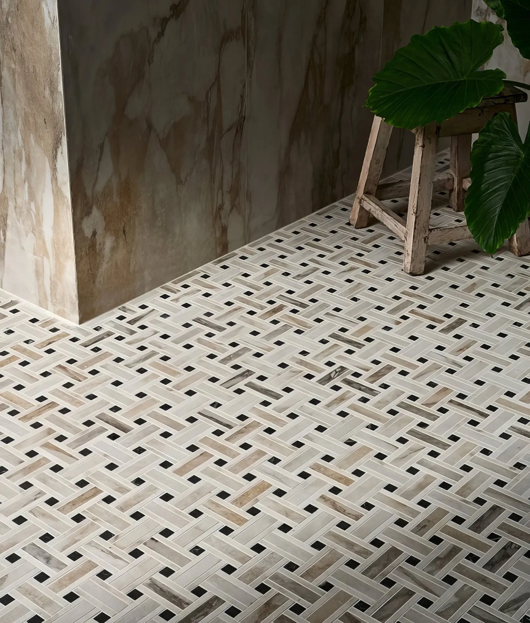 East Village Porcelain Basketweave Mosaic Oro