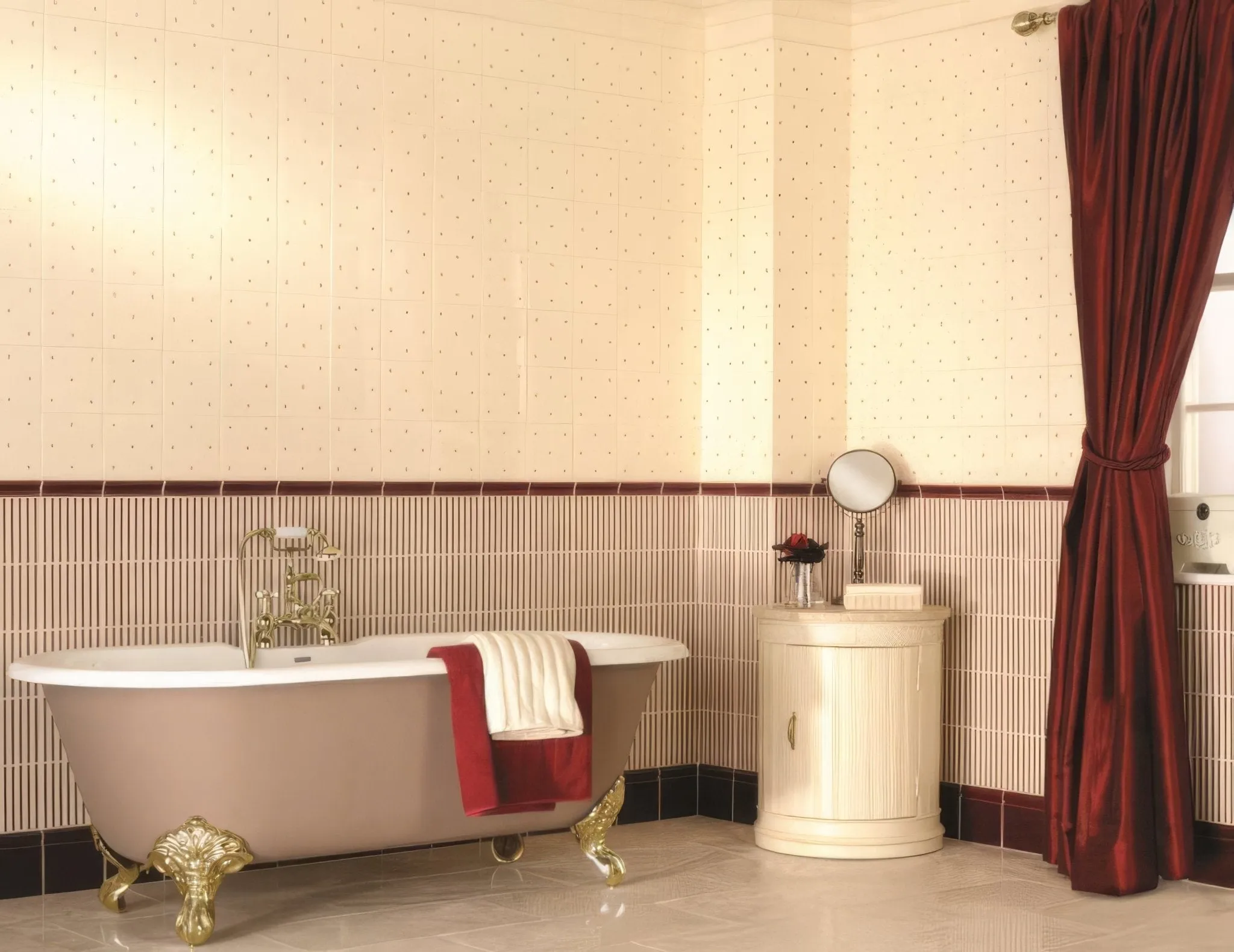 Fleur de Lis Burgundy on Colonial White (2 Tile Set)