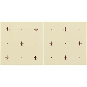 Fleur de Lis Burgundy on Colonial White (2 Tile Set)