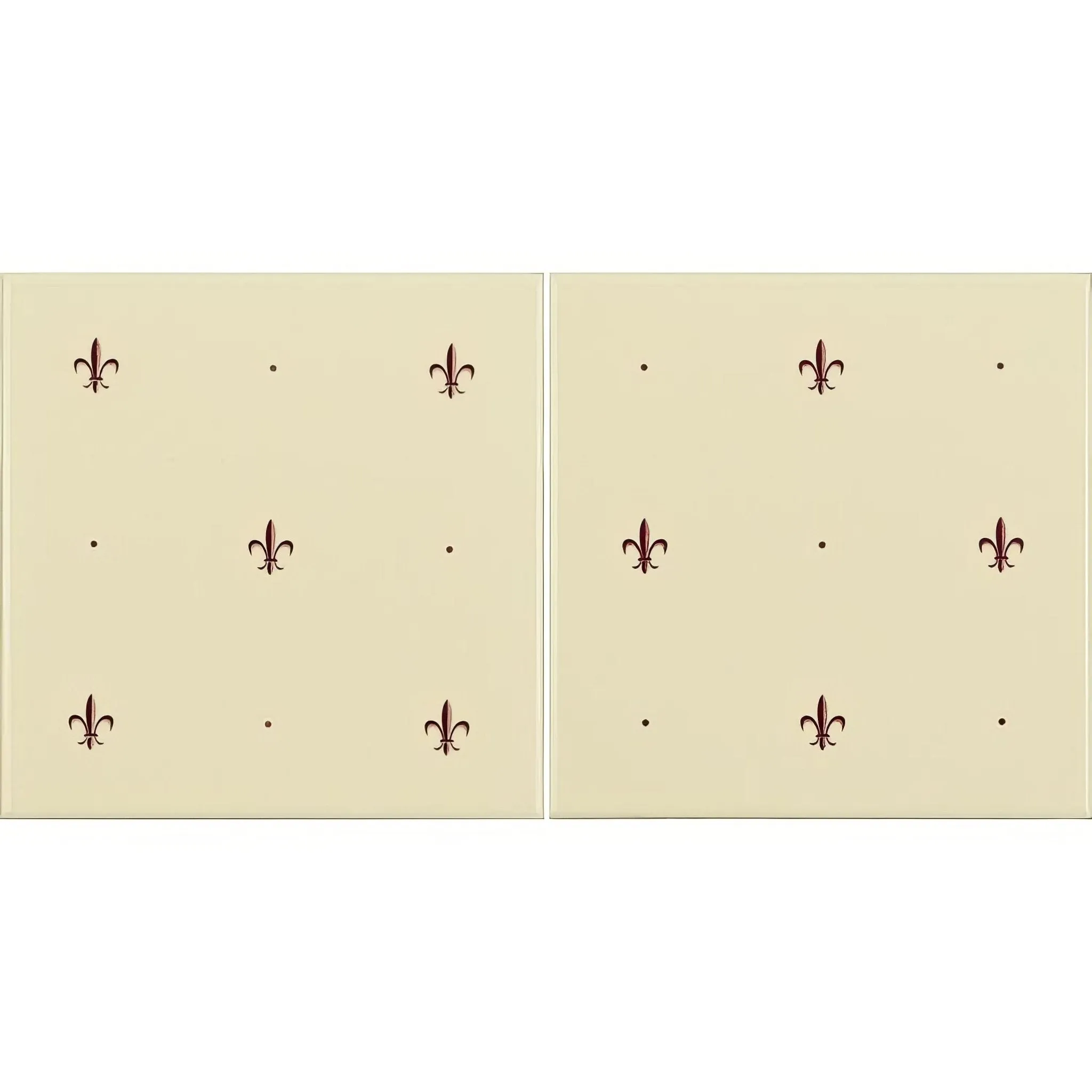 Fleur de Lis Burgundy on Colonial White (2 Tile Set)