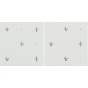 Fleur de Lis Platinum on Brilliant White (2 Tile Set)