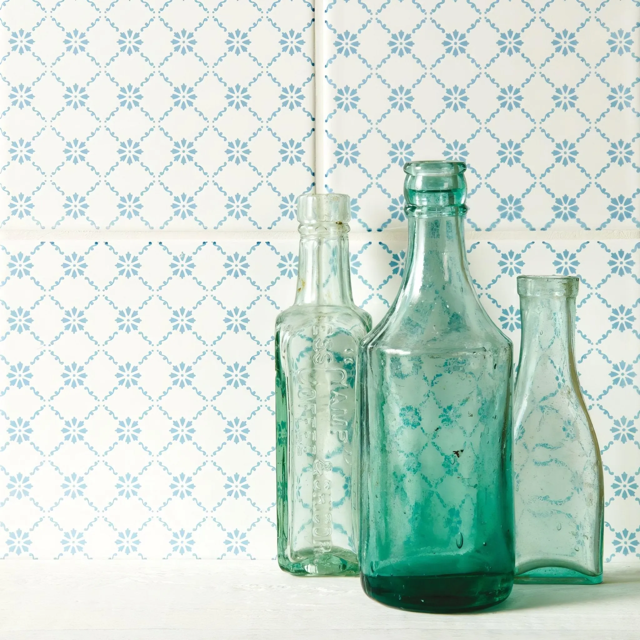 Floral Trellis Blue on Brilliant White