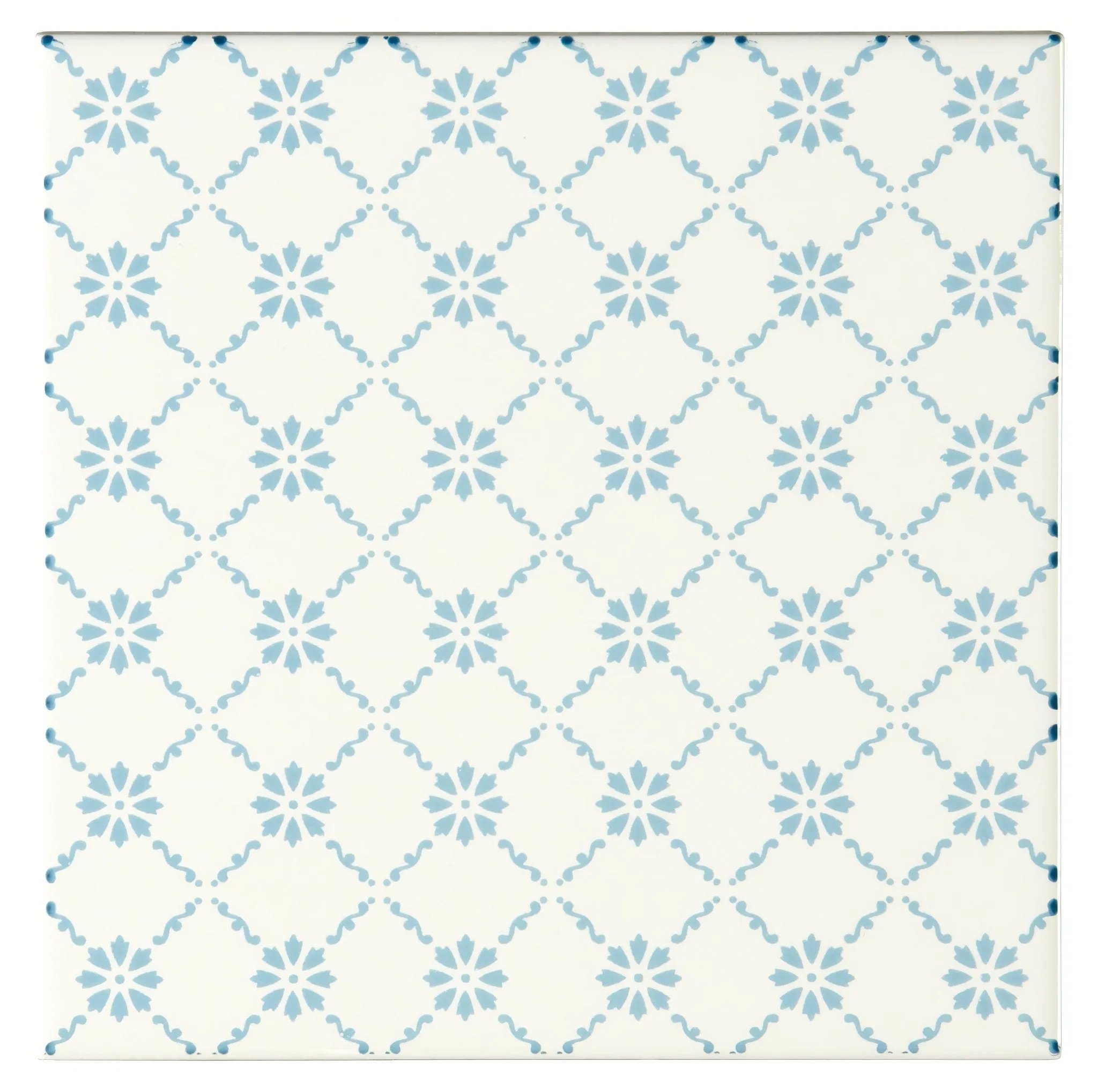 Floral Trellis Blue on Brilliant White