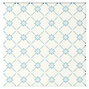 Floral Trellis Blue on Brilliant White
