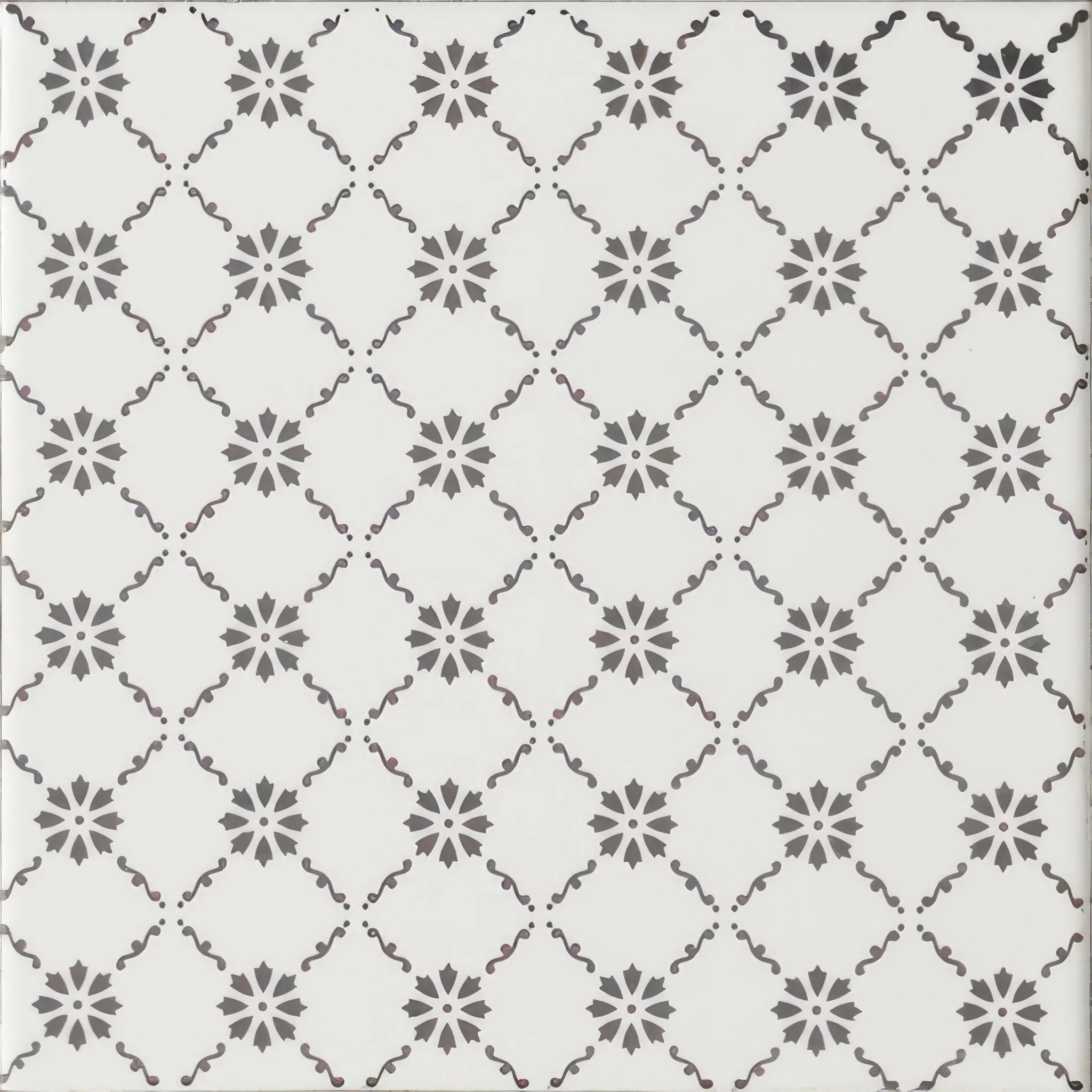 Floral Trellis Grey on Brilliant White