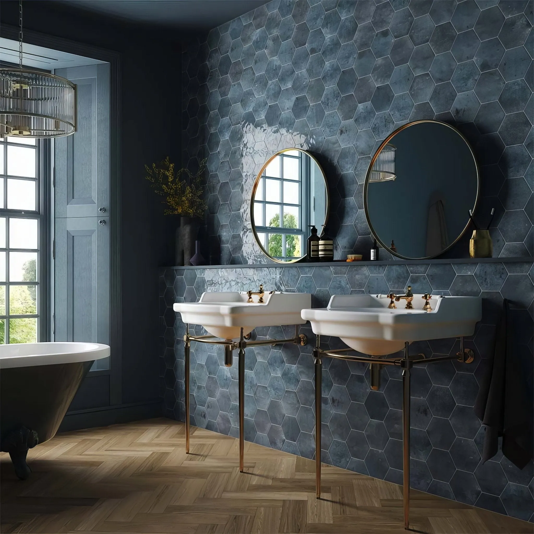 Hope Blue Hexagon Gloss Ceramic Wall
