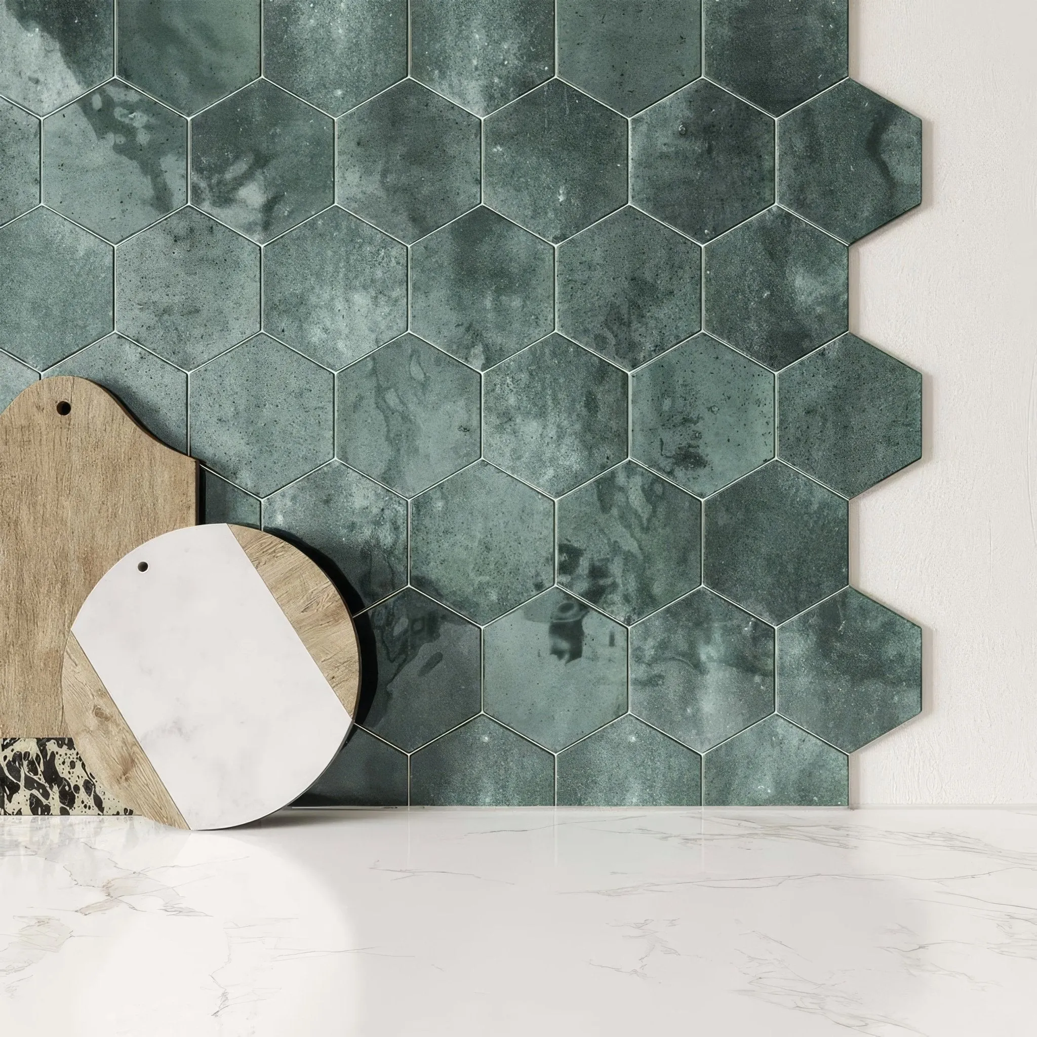 Hope Green Hexagon Gloss Ceramic Wall
