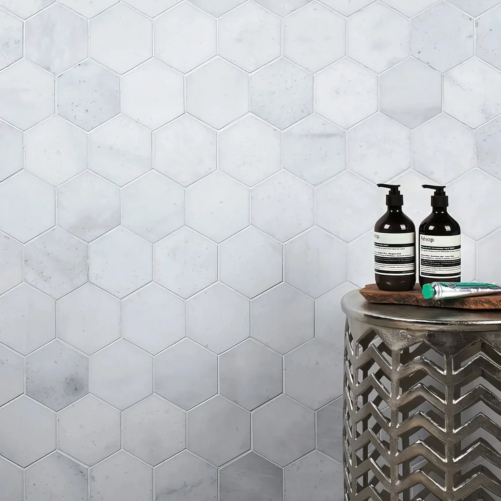 Long Island Marble Large Hexagon Mosaic