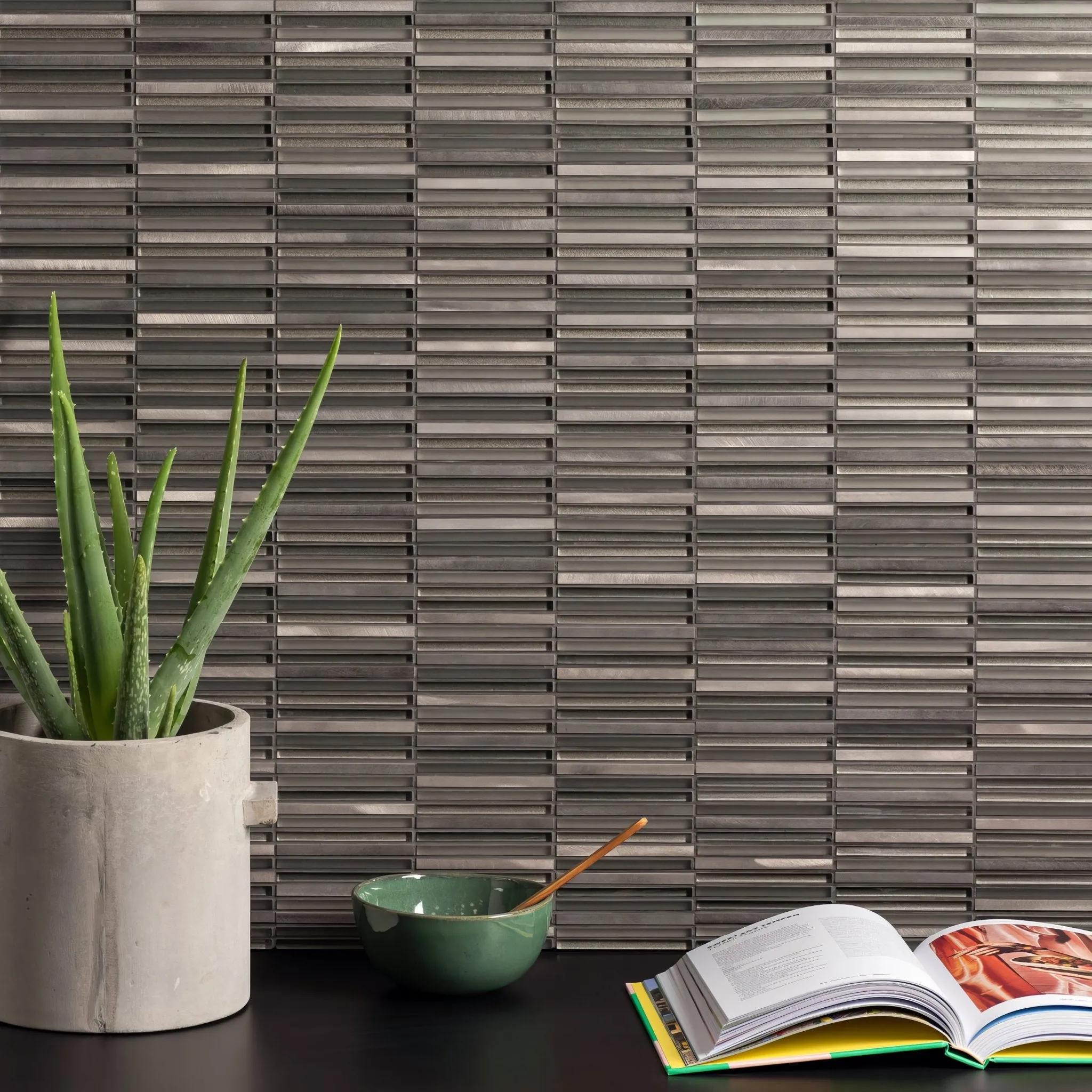 Majestic Recycled Glass and Metal Stack Mosaic
