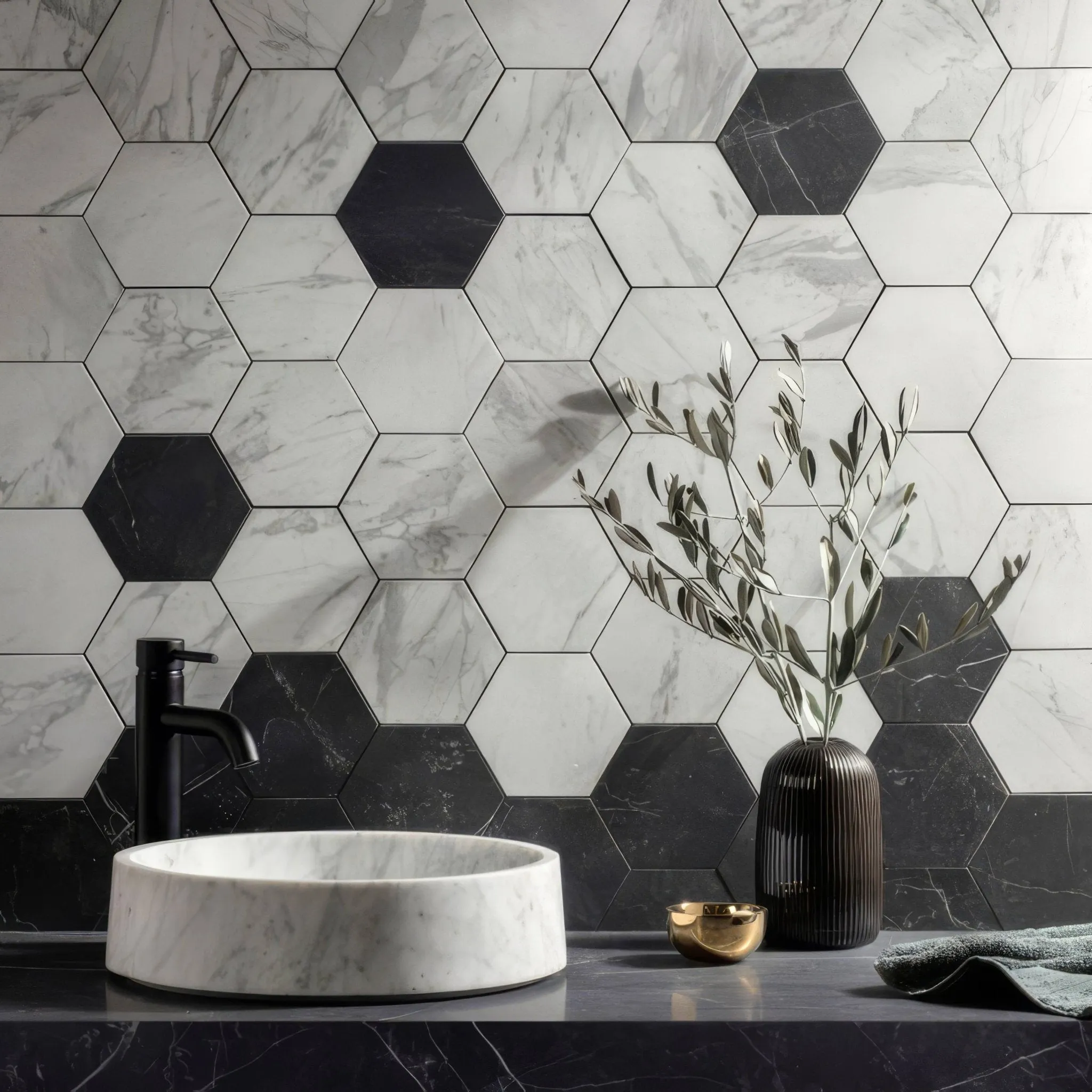 Marmi Nero Honed Hexagon Mosaic