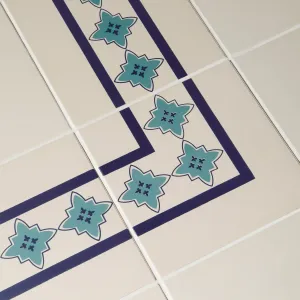Marrakech Border Dark Blue and Dark Jade on White