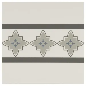 Marrakech Border Light Blue, Light Grey and Dark Grey on Dover White