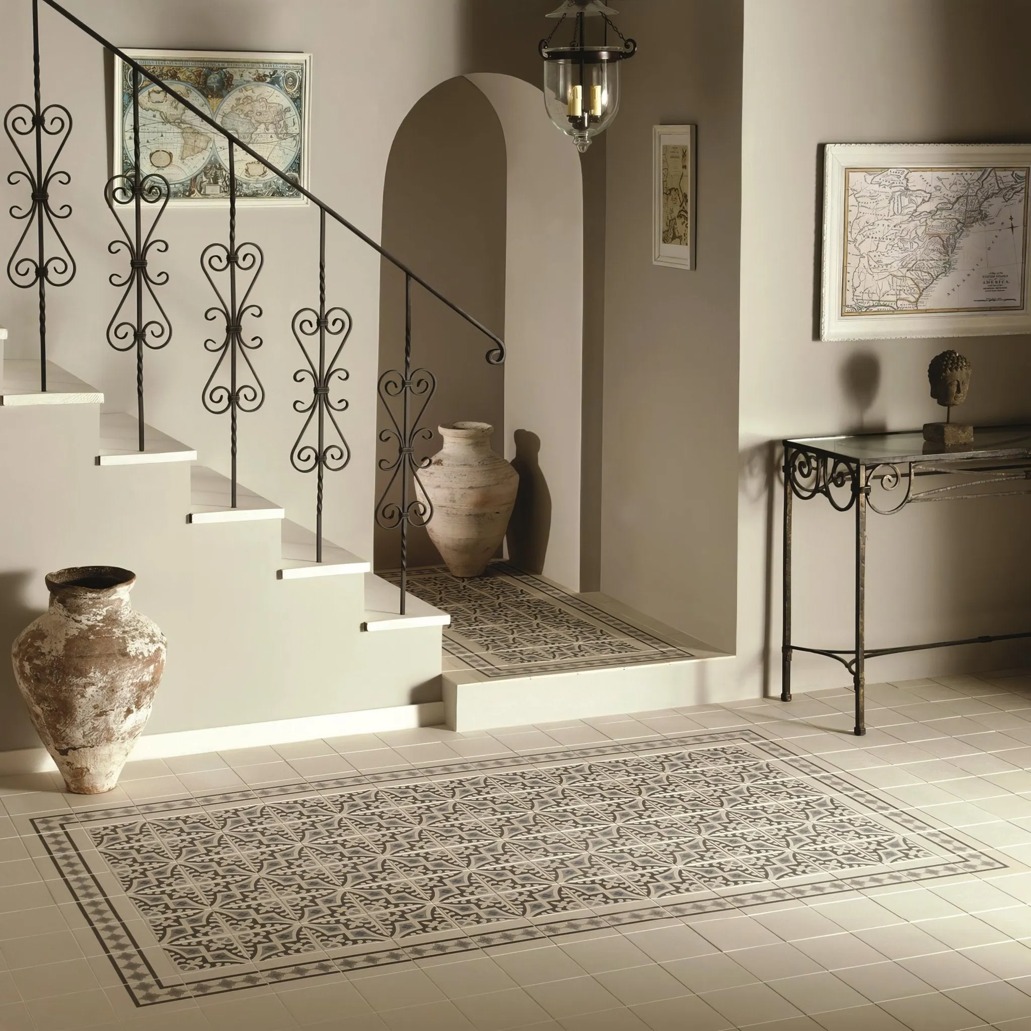Marrakech Border Light Blue, Light Grey and Dark Grey on Dover White