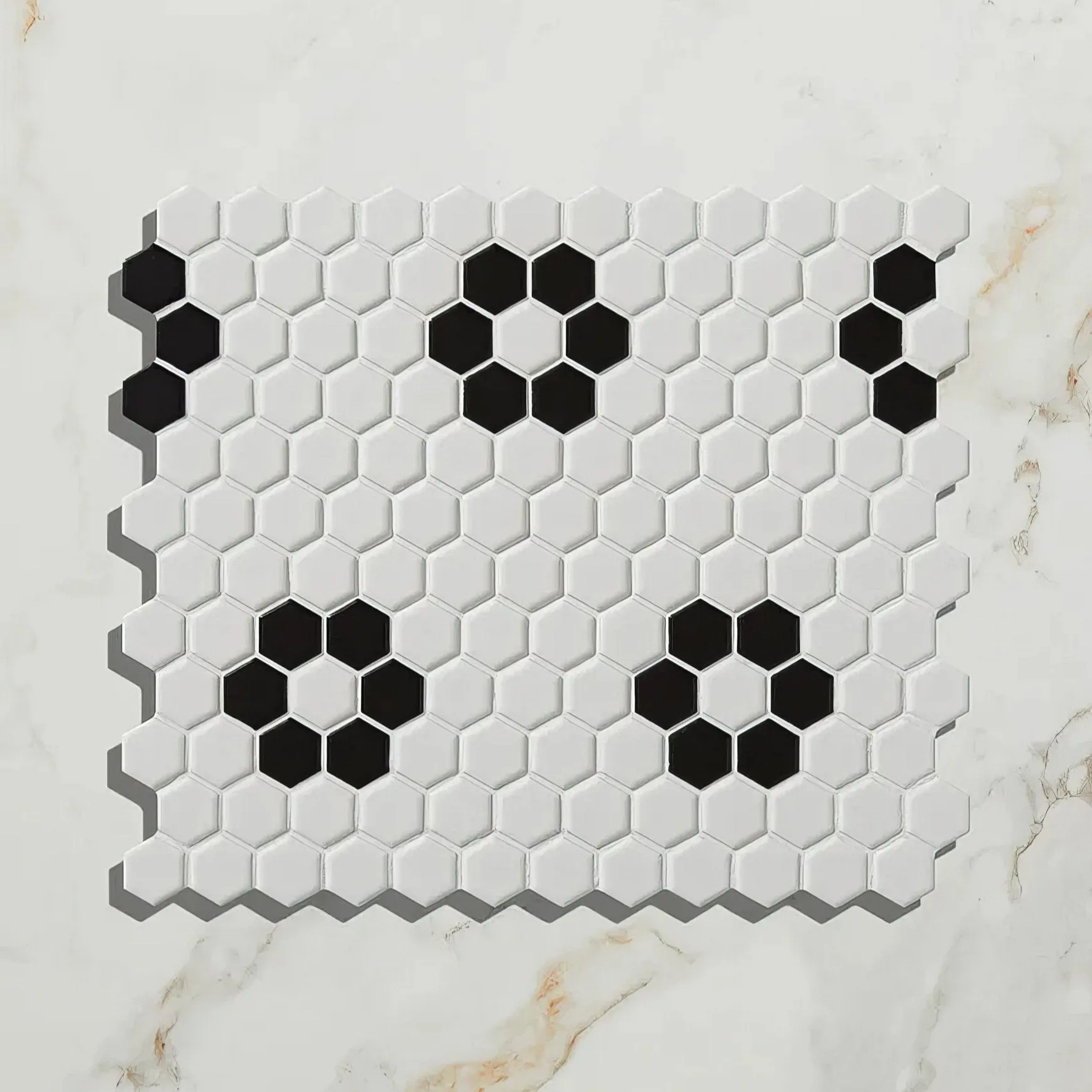 Mono Hex Porcelain Mosaic Daisy