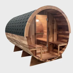 Rejuvenex - Outdoor Cedar Barrel Sauna with Porch
