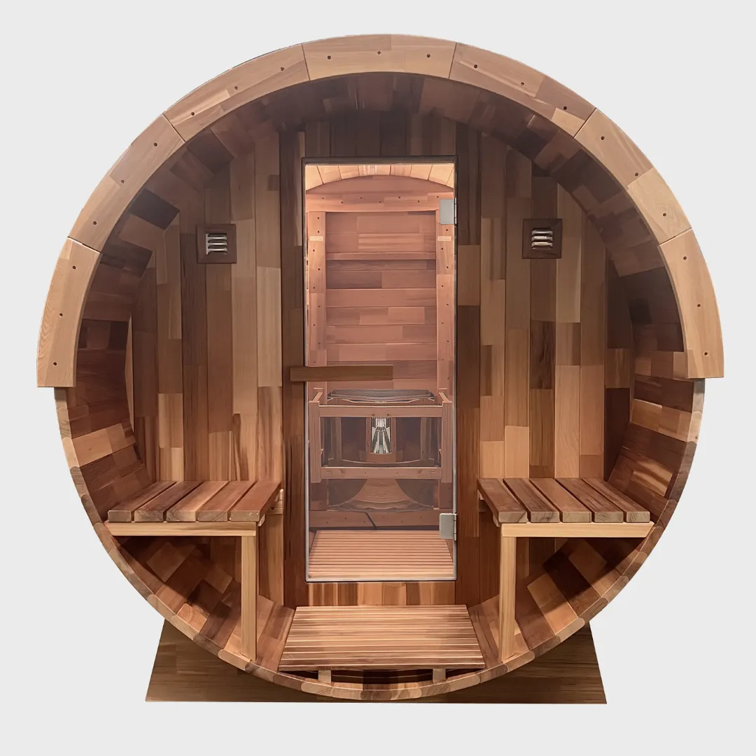 Rejuvenex - Outdoor Cedar Barrel Sauna with Porch