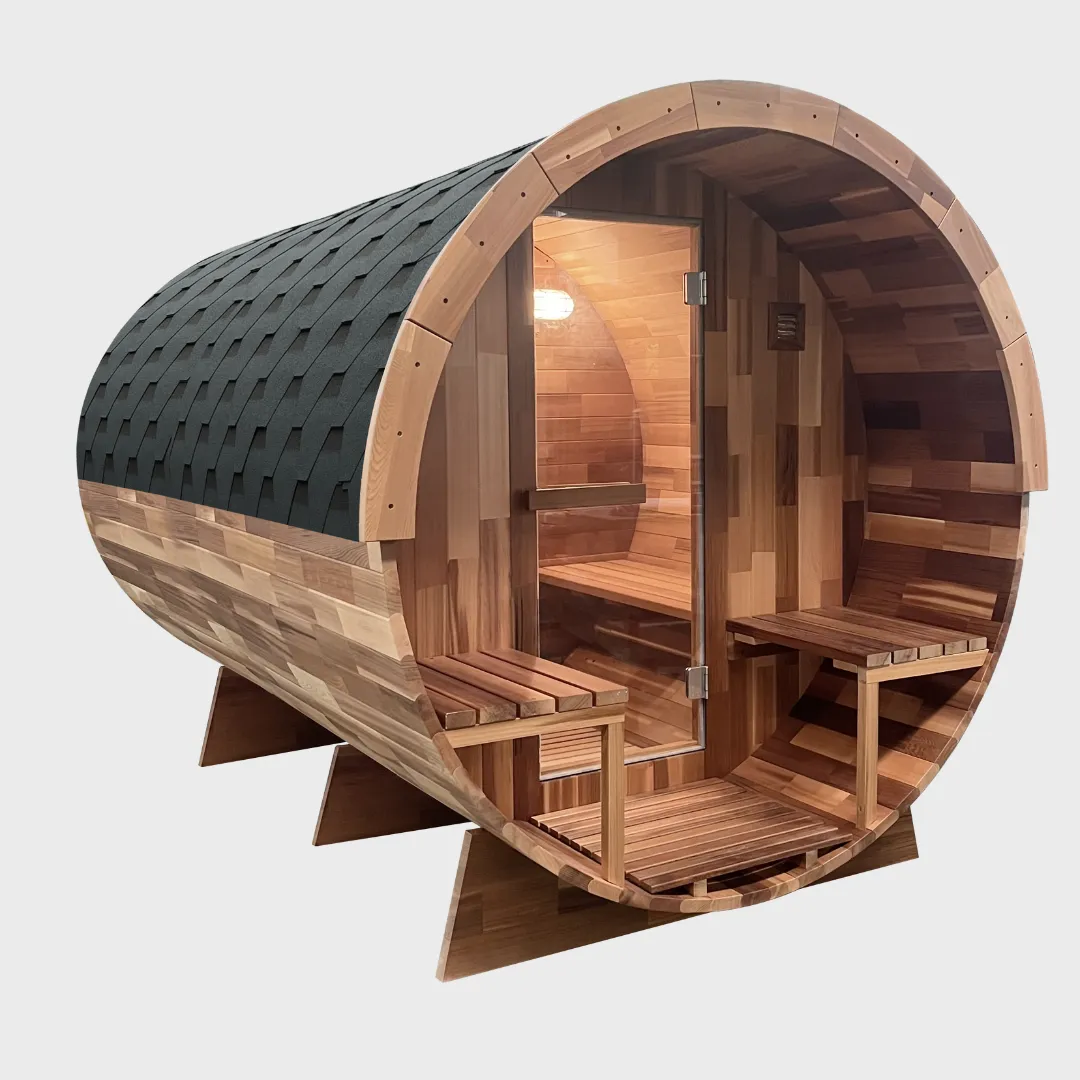 Rejuvenex - Outdoor Cedar Barrel Sauna with Porch