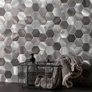Rhea Grey and Silver Mixed Hexagon Mosaic