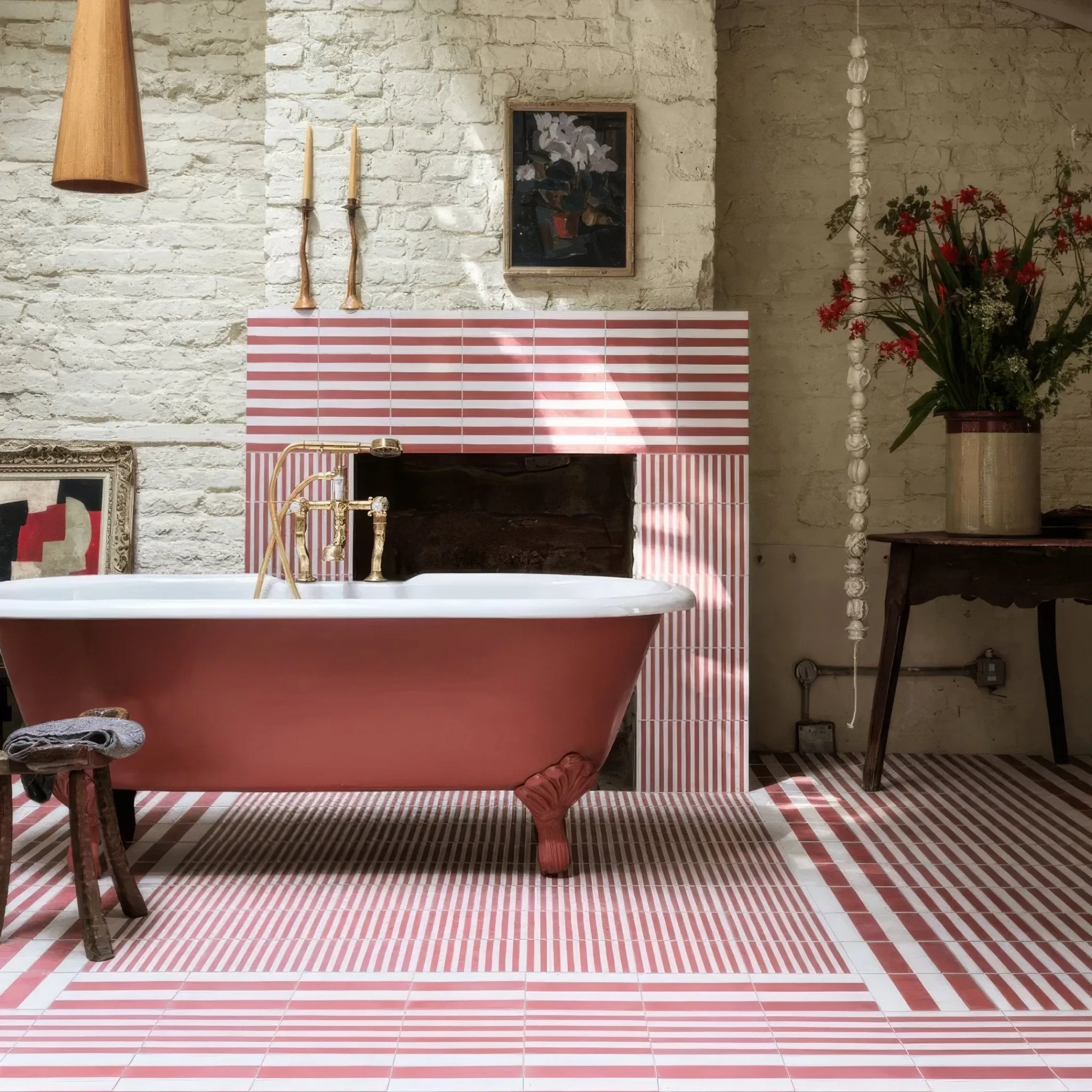 Rhubarb Midi Stripe Porcelain Tile