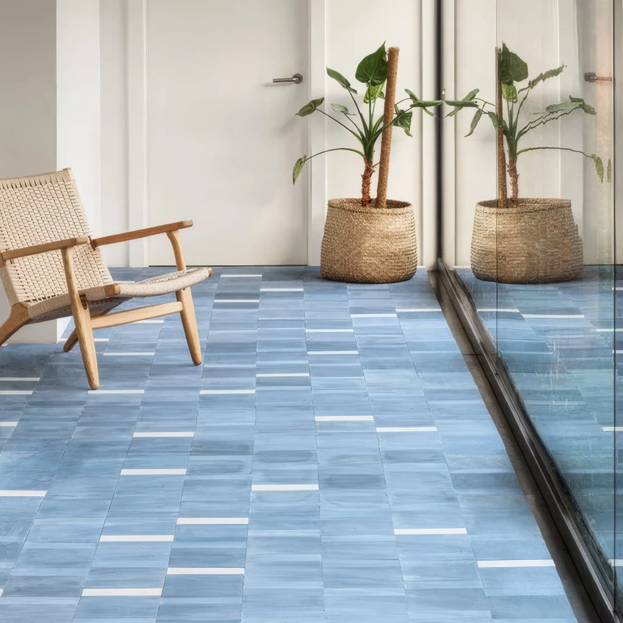 Sea Blue Herringbone Tile