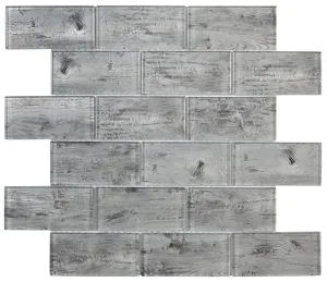 Silver Wood Effect Glass Brick Mosaic