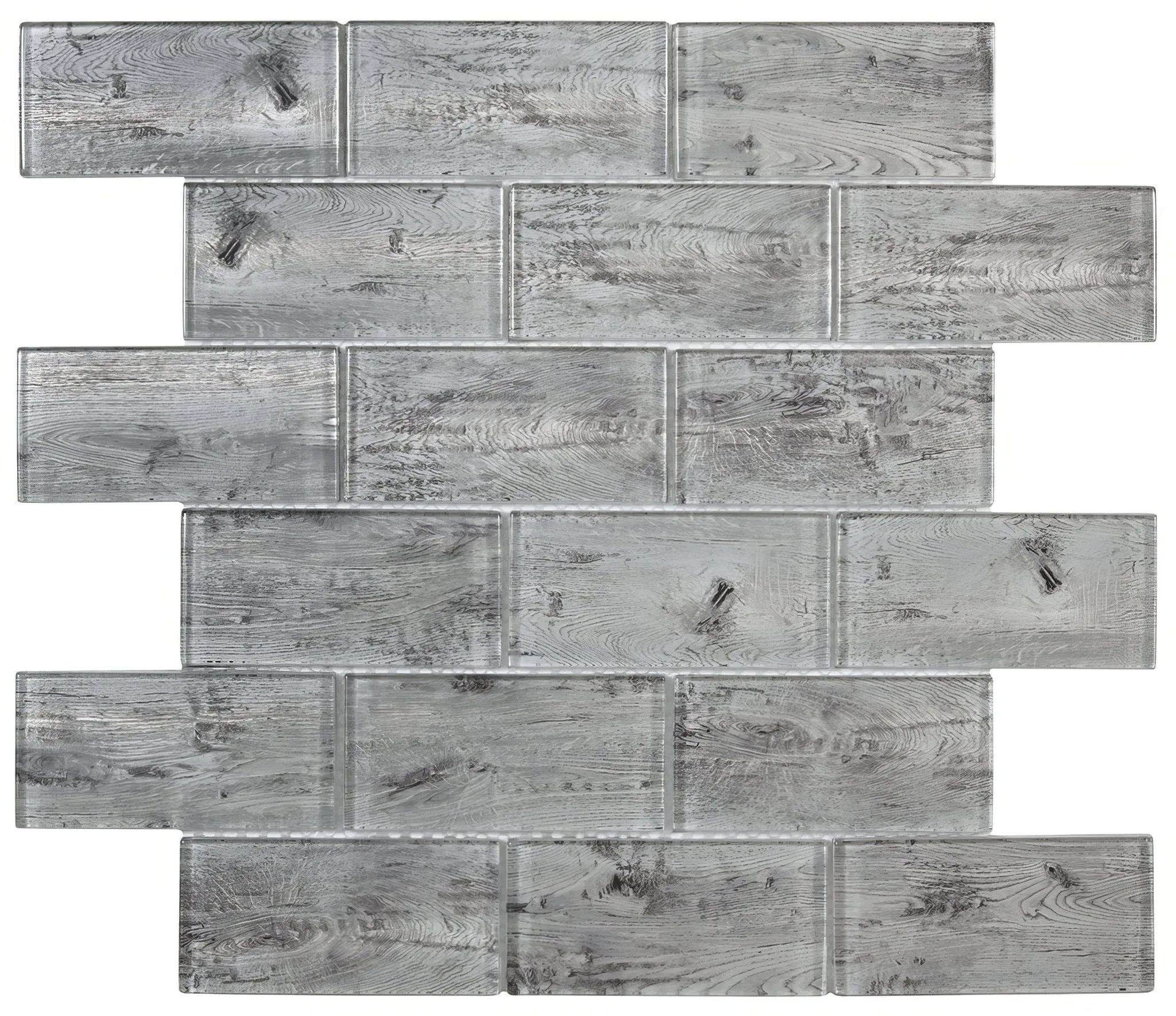 Silver Wood Effect Glass Brick Mosaic